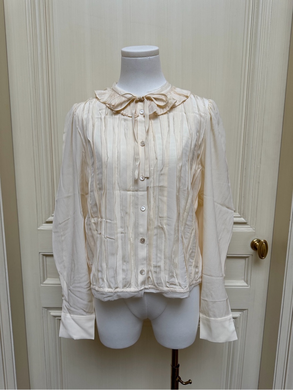Ulla Johnson Cream Ruffle Tie-Neck Blouse
